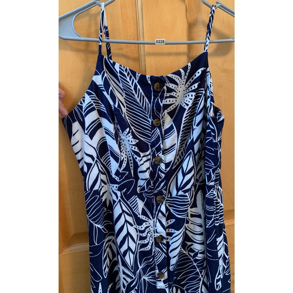 *K225 Old Navy Women's Large Tropical White & Navy Dress, Adjustable Straps EUC - Picture 3 of 9